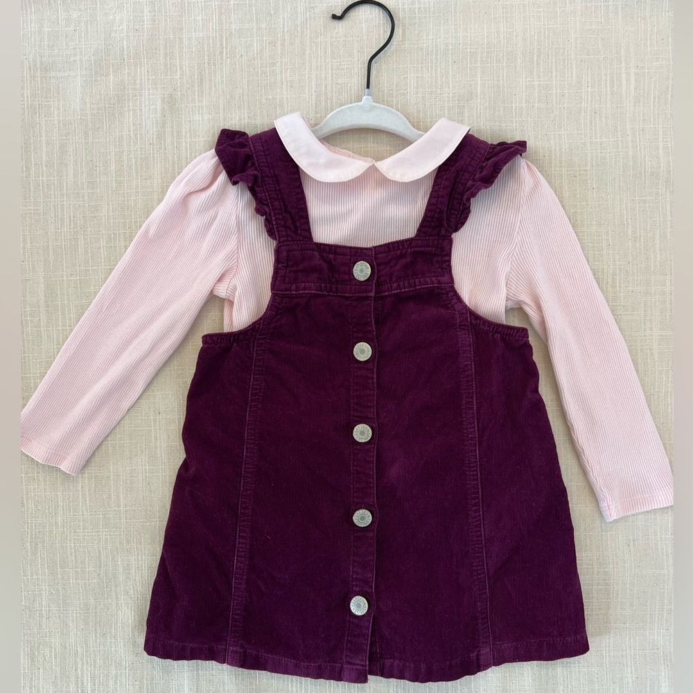 GAP Baby Pink Ribbed Onesie, and Purple Dress.